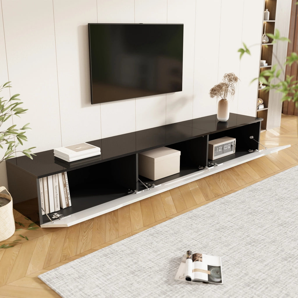 OKWISH Mobile TV con 3 Ante e LED, Sospeso o da Pavimento, Finitura Lucida e Opaca, per Soggiorno, 180 x 35 x 30 cm