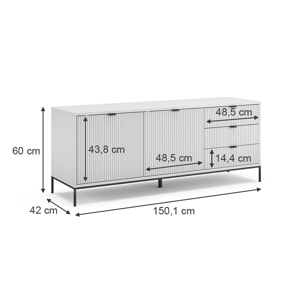 Vicco Lavagna Bianco 150.1 x 60 cm con 3 cassetti, 2 ante