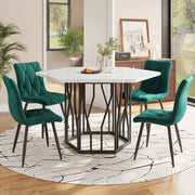 Set Tavolo da Pranzo Esagonale e 4 Sedie ¨C MINIMAL ¨C Marmo, Velluto Verde
