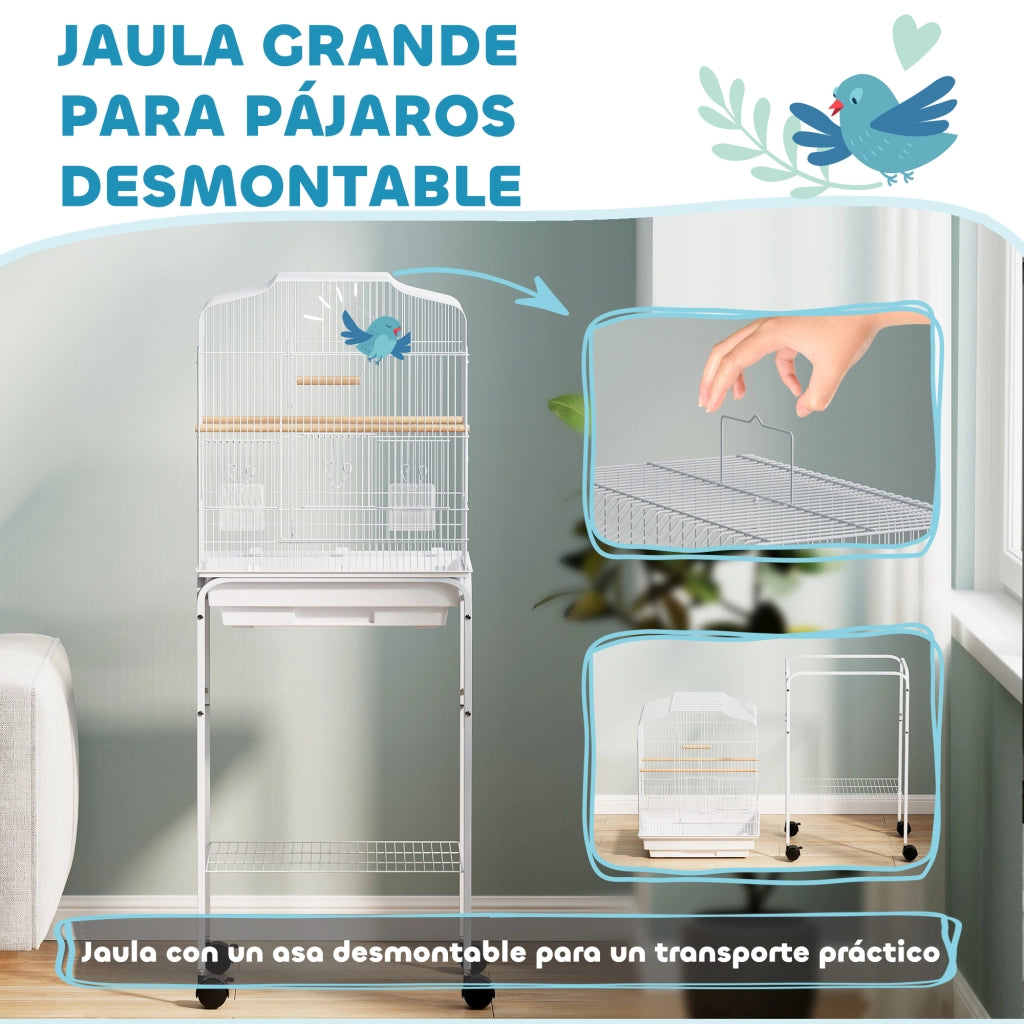 Gabbia per Uccelli con Ruote ¨C zephmum ¨C Bianco 46.5x36x124 cm