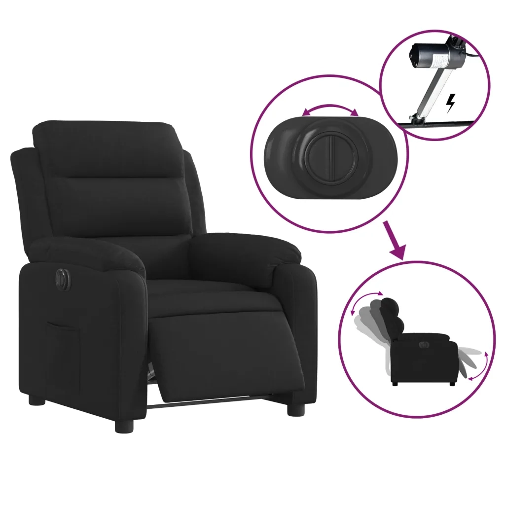 Poltrona | Sedia Relax Elettrica Reclinabile Nera in Tessuto