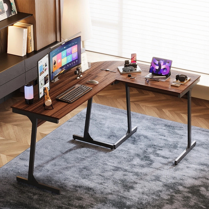 Scrivania angolare moderna in stile industriale, marrone scuro, stile loft, 148 cm
