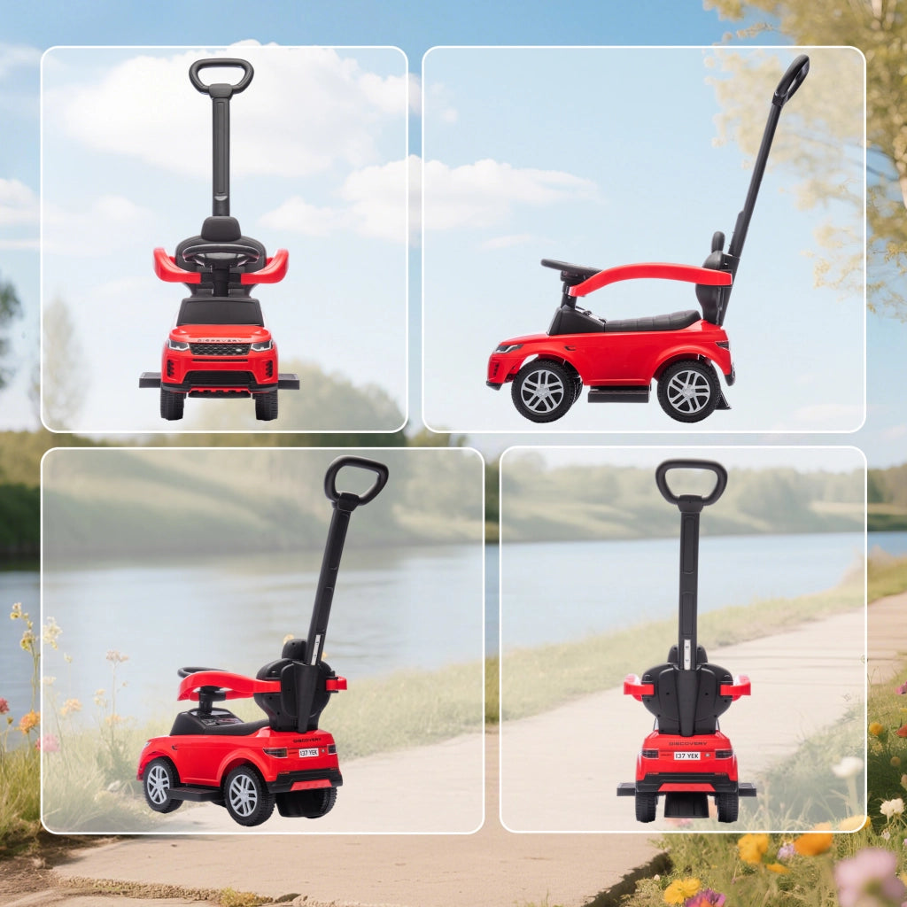 Correpasillos 2 in 1 Land Rover Discovery ¨C Xylo ¨C con contenitore, maniglia e barriera rimovibili, rosso