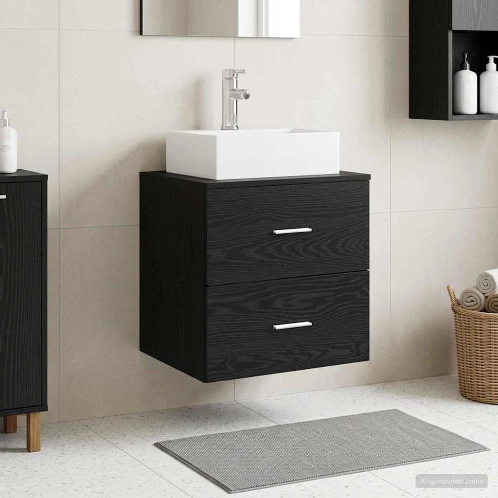 Mobile Lavabo da Parete Rovere Nero 49,5 x 41 x 62,5 cm 890279