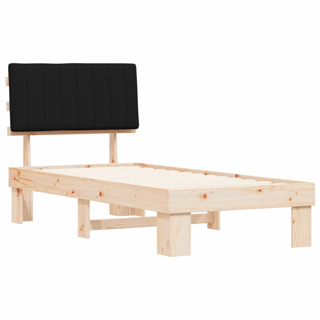 Letto con Testiera Rivestita Nero 90 x 200 cm Pino massello
