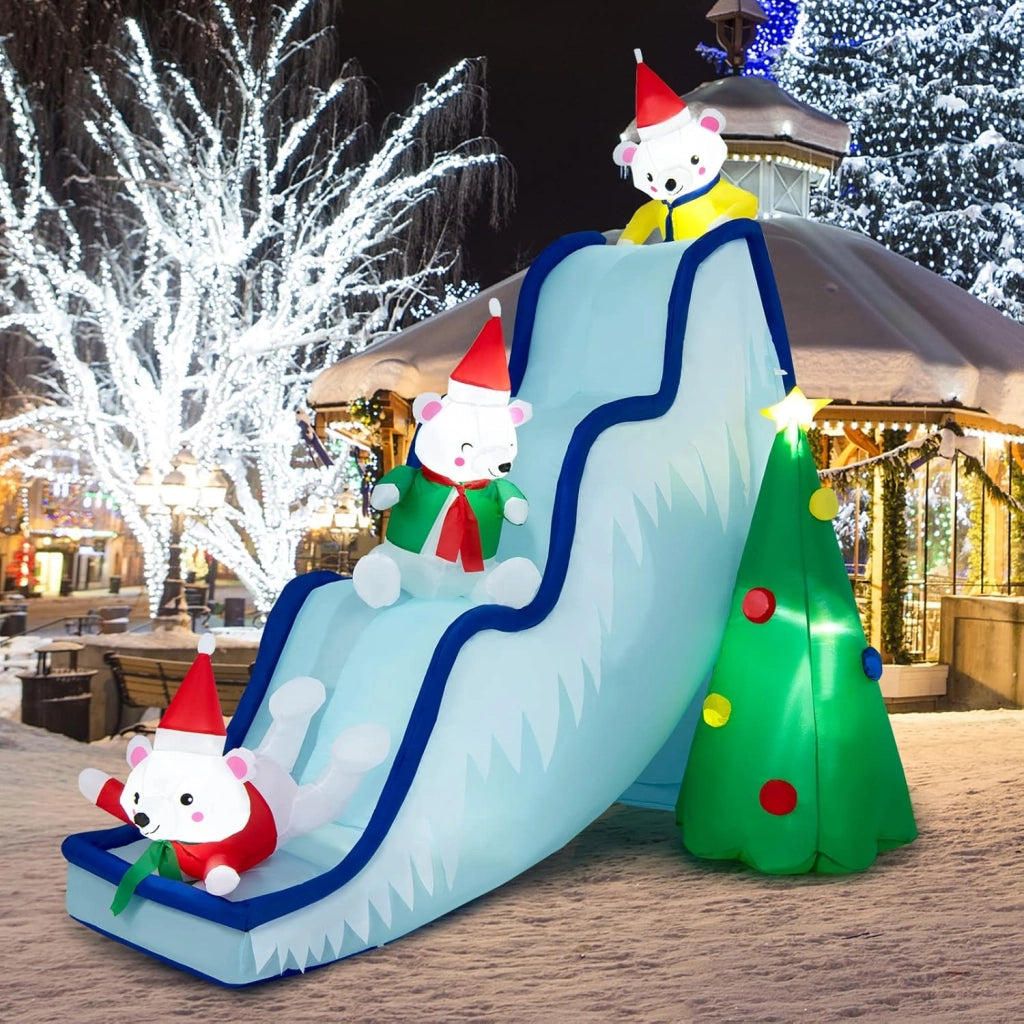 Decorazione Gonfiabile di Natale 200 cm, con Luci LED, Soffiatore e Picchetti di Terra, Facile da Installare, Gonfiabile dell’Orso Polare per Prato, Casa, Festa