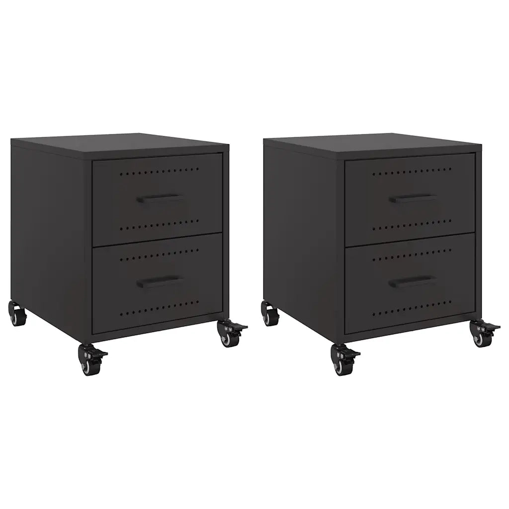 Set di 2 Comodini | Armadio da Notte | Mobiletto da notte Neri 36x39x43,5 cm in Acciaio