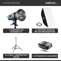 Emerger 200 Set flash fotografico con potenza di 200 Ws, con radio a 2,4 GHz, softbox 60 x 90 cm e treppiede per luci, inclusa borsa per il trasporto
