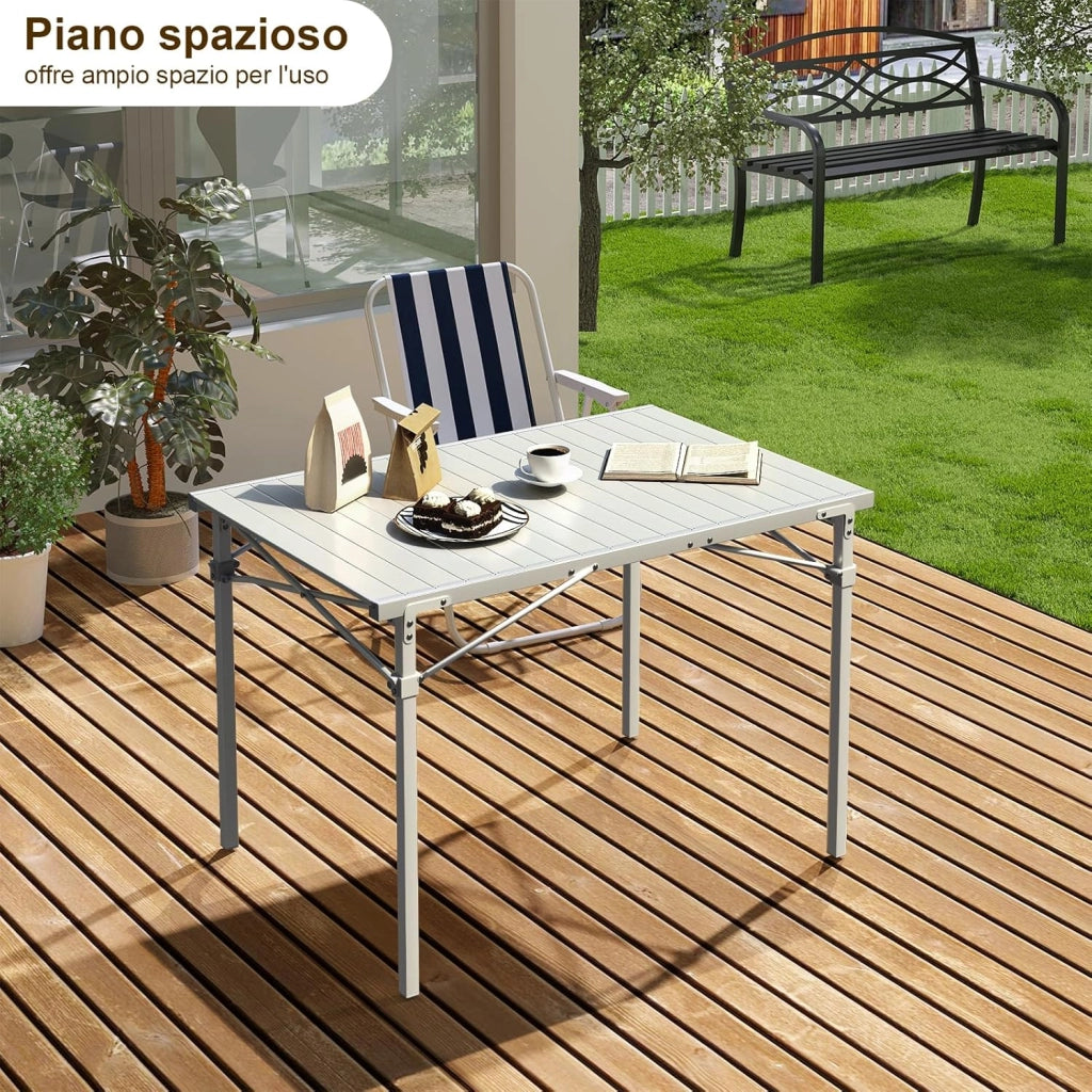 Tavolo Campeggio Pieghevole in Alluminio Tavoli Richiudibili Portatile da Giardino Picnic Buffet Tavolino da balcone, Esterno/Interno, Elevata capacità di carico 104×69×70cm Argento