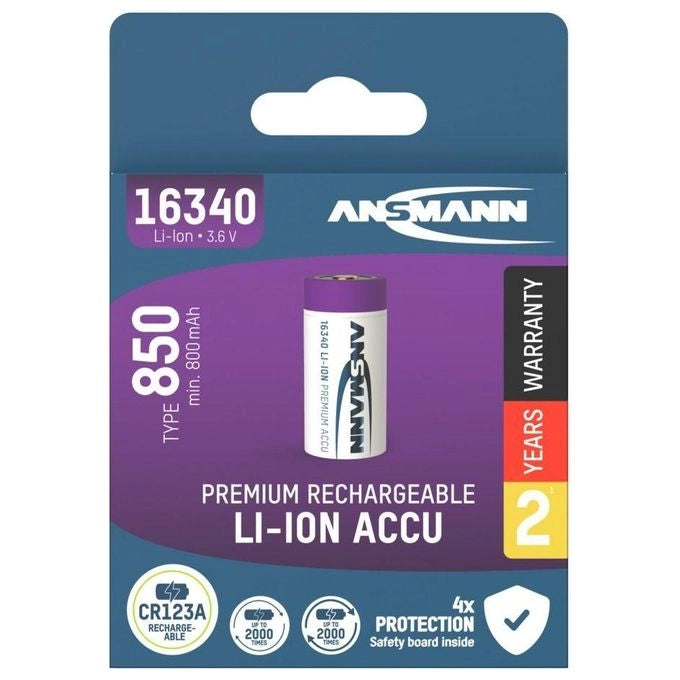Ansmann 1300-0017 16340 CR123A Batteria Ricaricabile Li-Ion 850 mAh 3,6 V