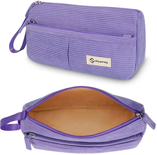 Etui in corduroy con fascia per polso, etui con grande capacità, etui per scuola e ufficio (blu scuro)