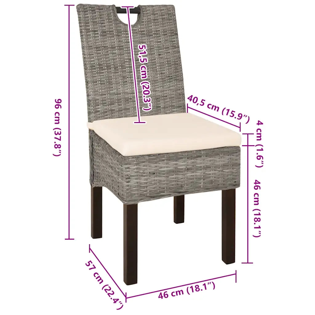 Sedie Sala da Pranzo 6 pz in Rattan Kubu e Legno di Mango cod mxl 23893