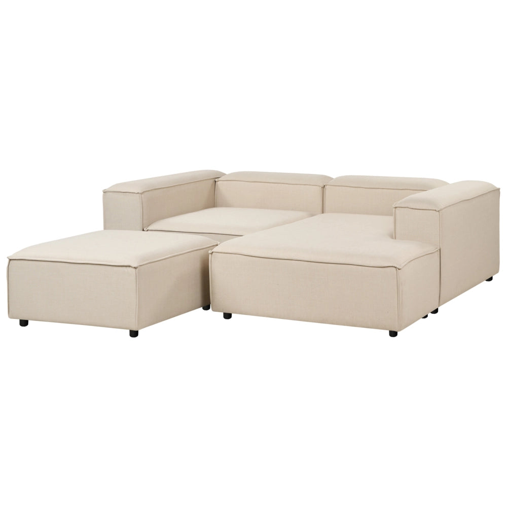 Divano modulare moderno angolare a 3 posti lato sinistro con ottomana in poliestere Beige Gambe nere Soggiorno moderno