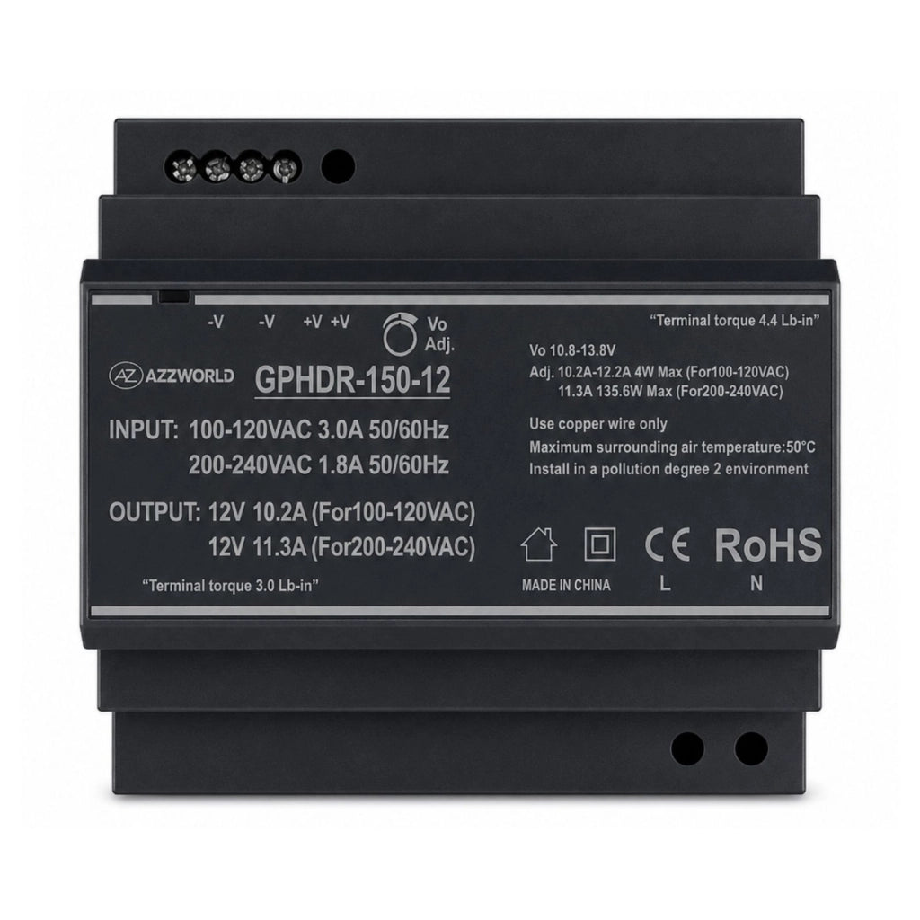 Alimentatore Trasformatore Da Guida Barra DIN 150W, 6 Moduli, Serie HDR-150, Disponibili DC 12V 24V (DC 12V)