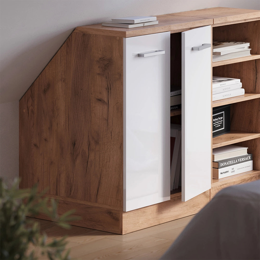 Mobile cucina sottotetto R-Line Bianco lucido/Rovere dorato 60 cm con 2 porte, carcassa 60 cm profondità Vicco