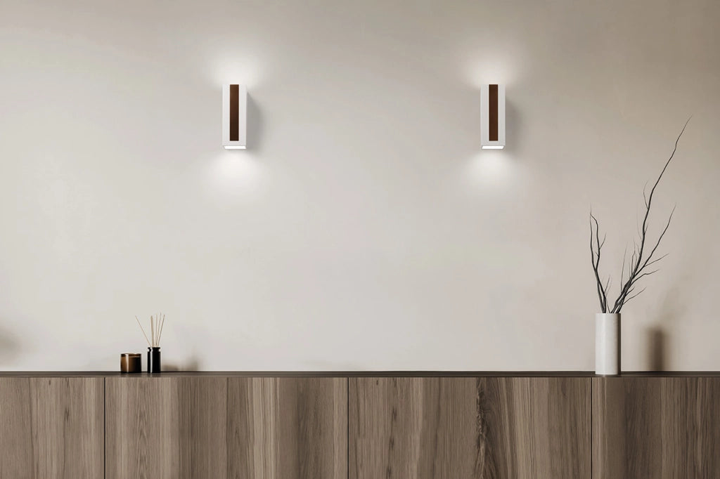 THERA Applique a parete biemissione 2 luci attacco GU10 in gesso bianco con rifinitura Bronzo