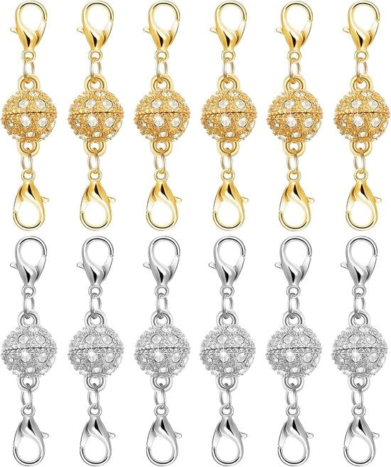 12 pezzi di Chiavi magnetiche a forma di granchio - Oro e Argento - Estensioni per collane e bracciali