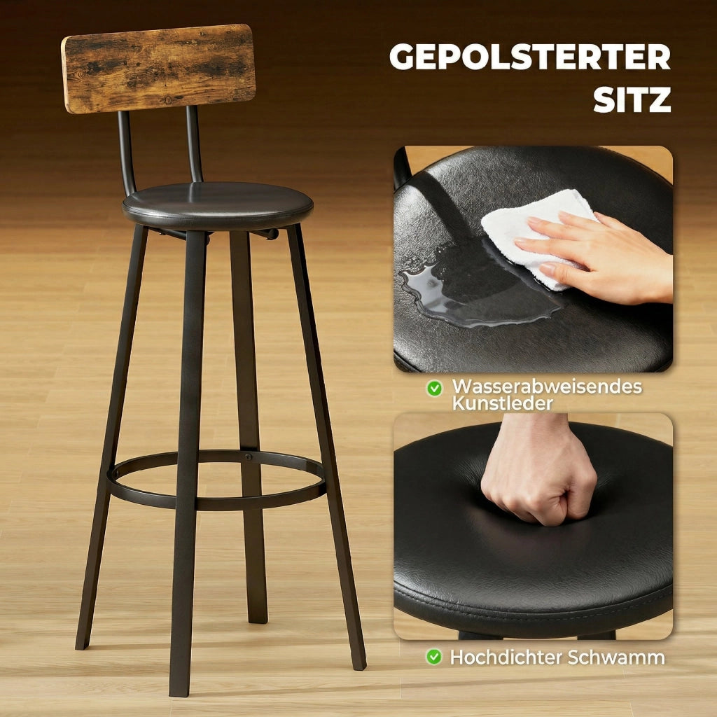 Sgabello da Bar 2 Pezzi con Schienale e Poggiapiedi ¨C Zephmum ¨C Rustico Marrone 75.5 cm