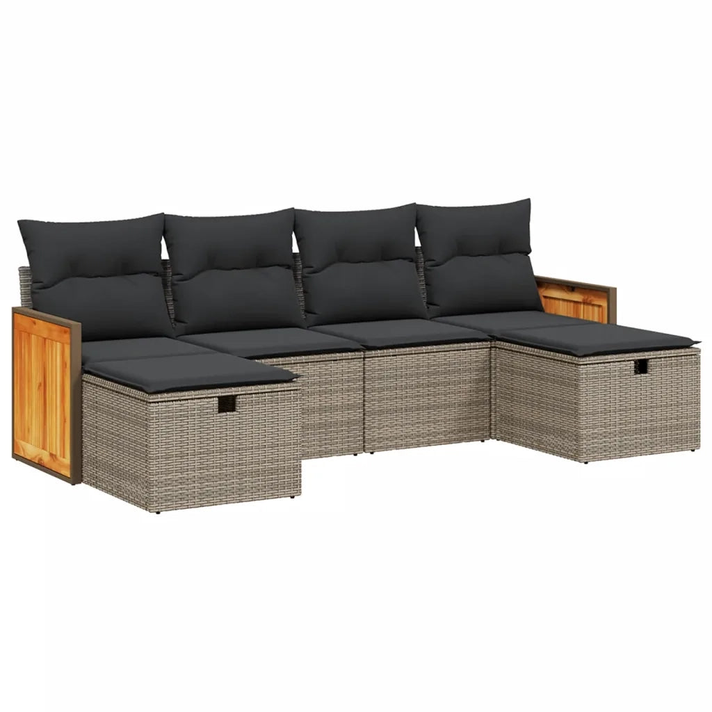 Set Divano da Giardino 6 pz con Cuscini Grigio in Polyrattan 3265778