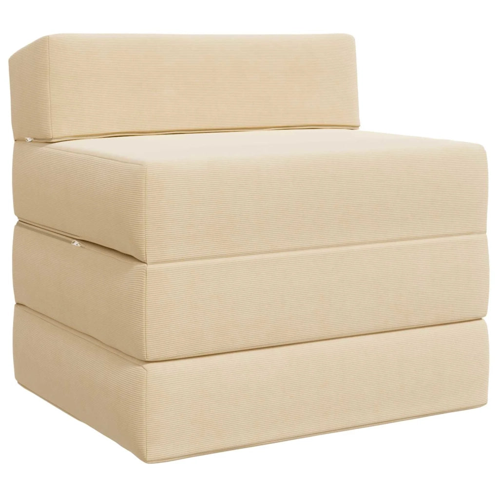 Divano Letto Pieghevole Crema 200 x 70 x 15 cm Tessuto in Cords 900014