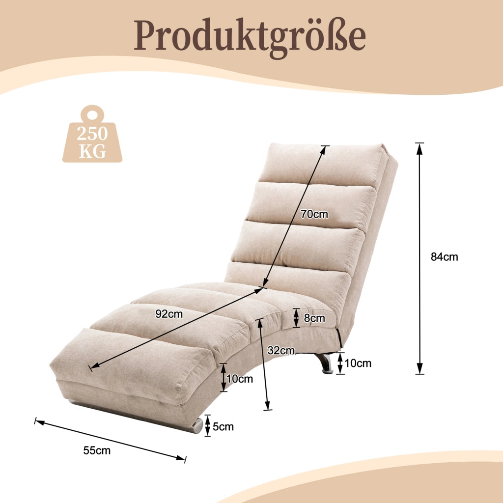 Chaise Longue Massaggiante Fissa 1 Posto con Vibrazione Delicata e Tasca Laterale; Schienale 140°; Lino Beige