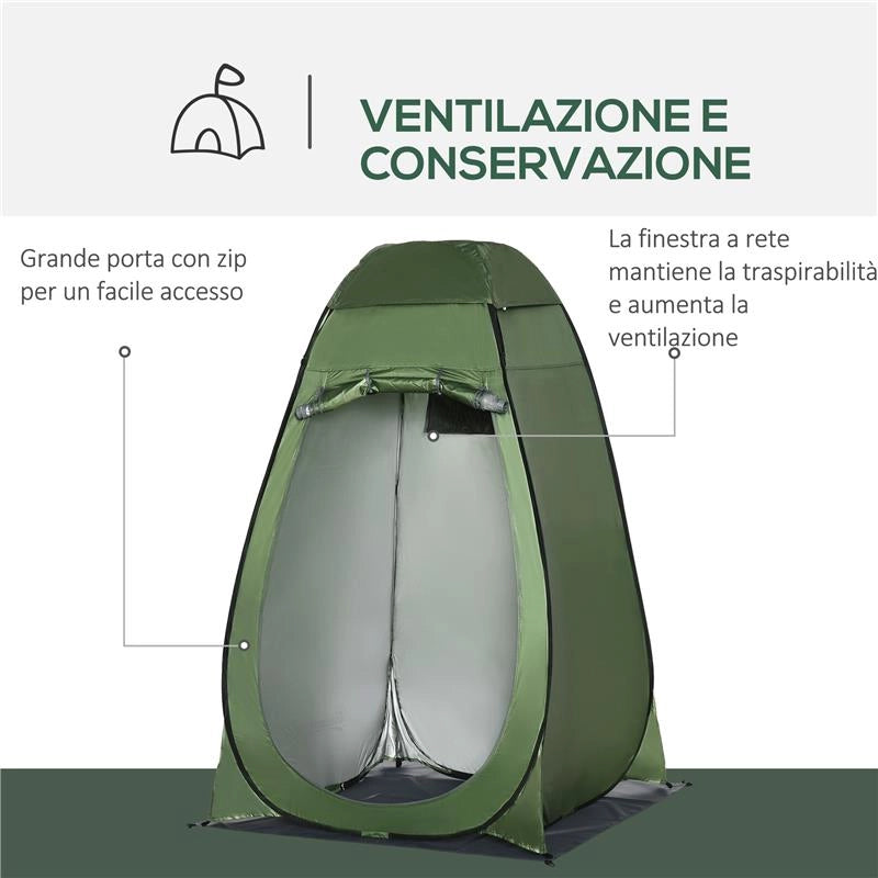 TENDA DOCCIA DA CAMPEGGIO E SPIAGGIA CON PORTA A CERNIERA E BORSA DI TRASPORTO 126X124X189 CM VERDE SCURO