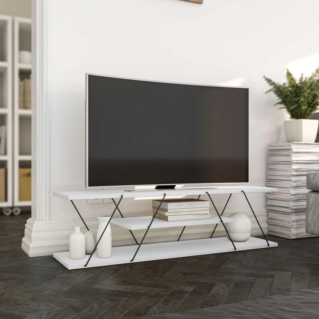 Mobile TV in legno "April" - 120 x 30 x 33 cm - Bianco/Nero
