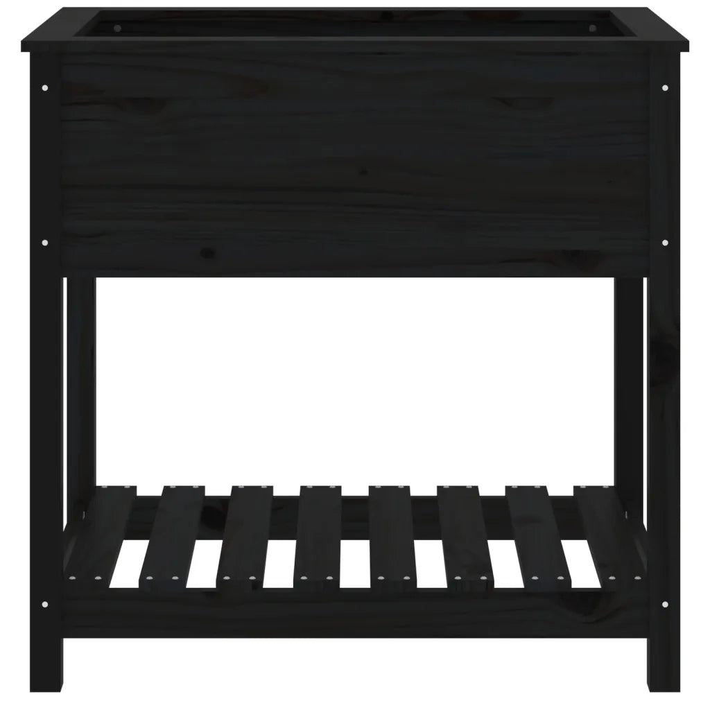 Fioriera con Mensola-Vaso con Ripiano-Contenitore per Piante Nera 82,5x54x81 cm Legno Massello di Pino