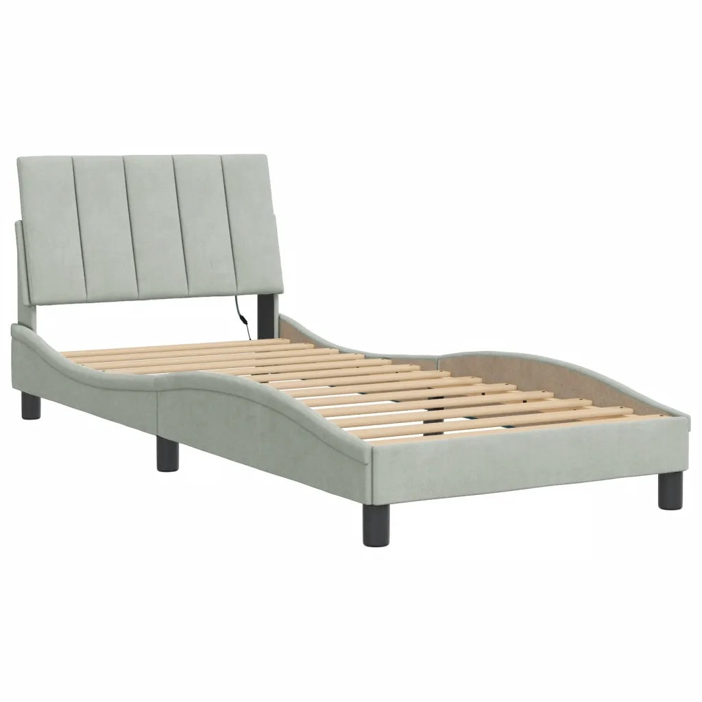 Giroletto con LED senza Materasso-Struttura Letto Hanko Grigio Chiaro 90x190 cm in Velluto