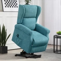 Poltrona Alzapersona Reclinabile a 135° con Poggiapiedi e Telecomando, in Tessuto Blu, 74x94x111 cm