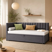 Divano letto angolare multifunzione 90x200 cm con letto estraibile; in velluto grigio