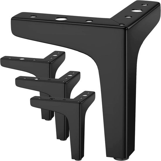 Set di quattro gambe da tavolo in metallo nero, alte 10 cm, con carico di 800 kg, comprensivo di 20 viti e contenente quattro gambe per tavolo.