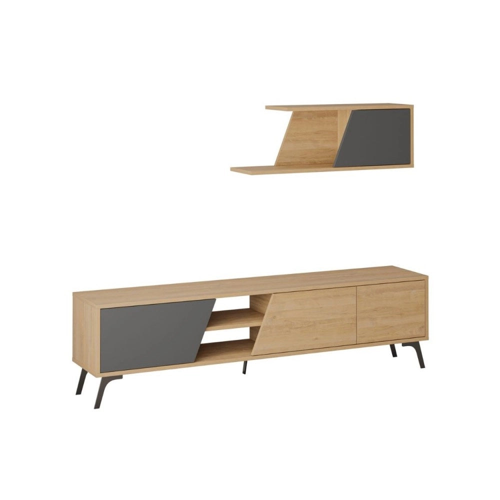 Mobile porta Tv Fiona 180X35,6X48 con mensola a parete colore rovere antracite