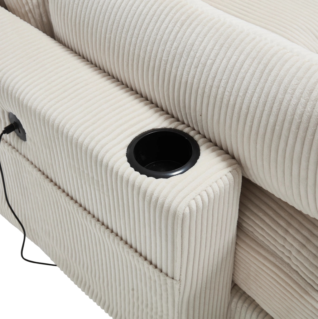 Divano 2 posti modulare 224 cm in velluto a coste beige con USB HOMVRA
