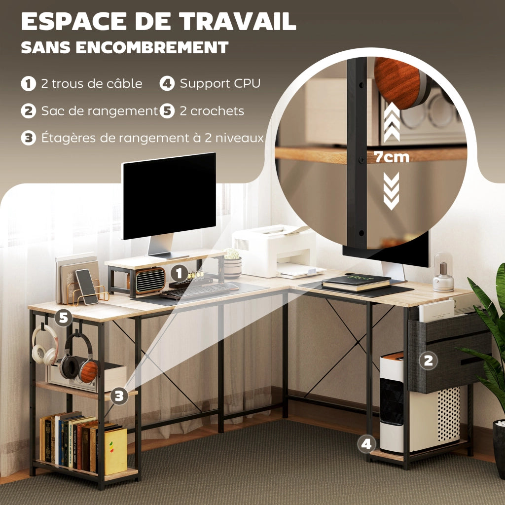 Scrivania Angolare Modulabile 168-240 cm ¨C Xylo ¨C Legno Rovere, Ripiani Regolabili, Supporto Monitor