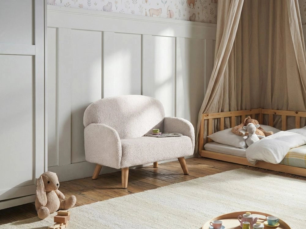 Divano per bambini beige bouclé imbottito con braccioli Divano moderno a 1 posto per bambini