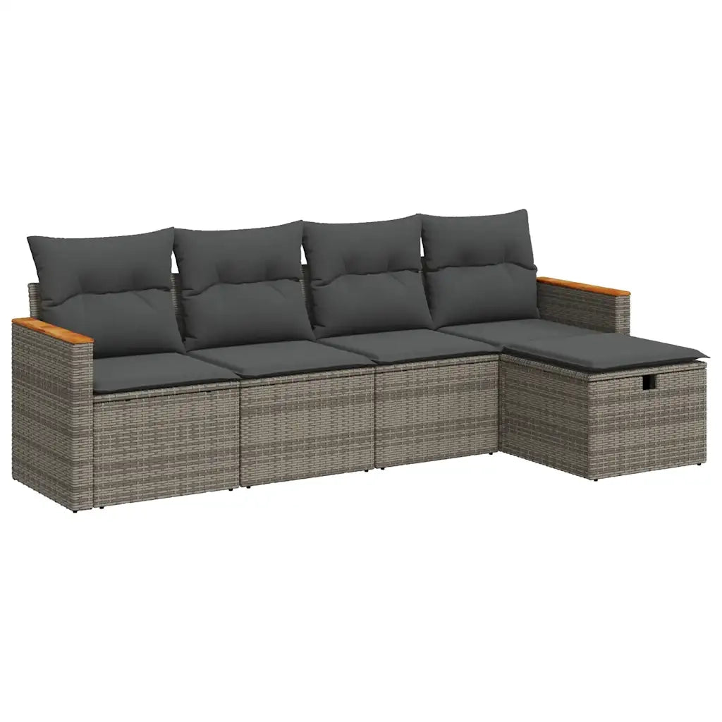 Set Divano da Giardino 5 pz | Set Salotto da Giardino con Cuscini Grigio in Polyrattan
