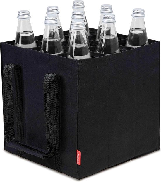 Borsa per bottiglie, Borsa per bottiglie da 9 x 1,5 litri, Borsa per bottiglie con pareti divisorie, Borsa per bottiglie con 9 compartimenti, 27 cm x 27 cm x 27 cm (nero)