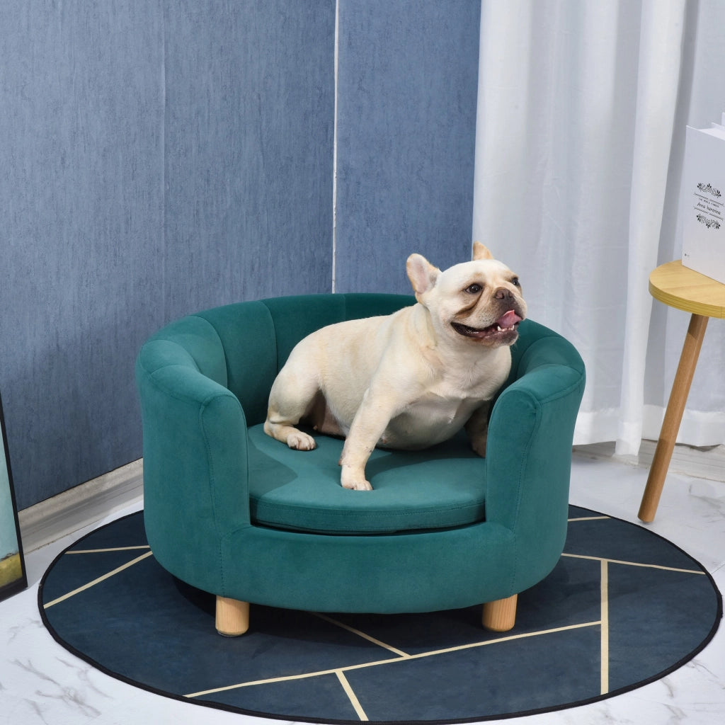 EasyComfort Divano per Cani Imbottito con Schienale e Cuscino Rimovibile, Cuccia per Gatto da Interno, 65x64x37 cm, Verde