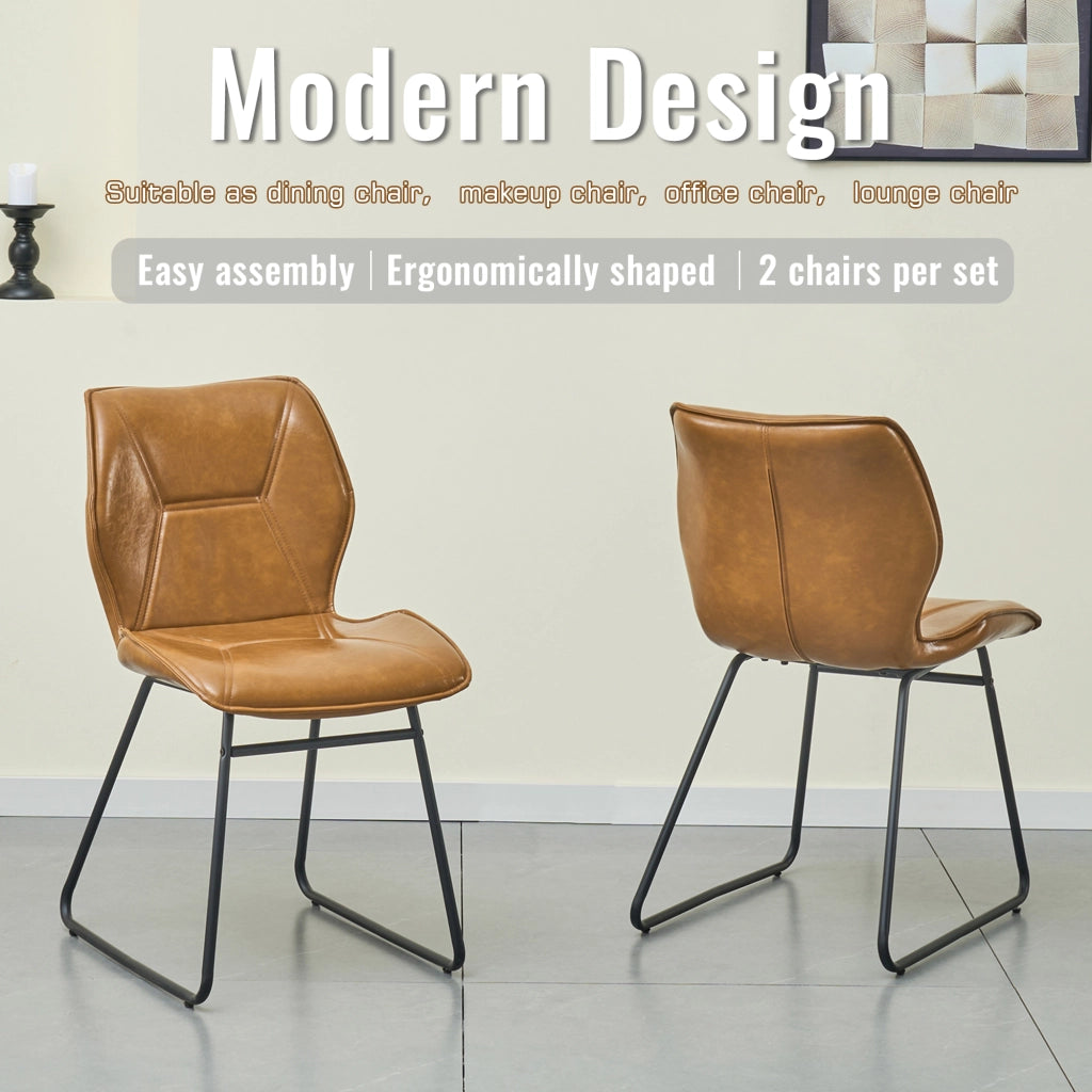 Sedia da Pranzo Set da 2 con Design Ergonomico e Cuciture Decorative, in Similpelle e Metallo Marrone