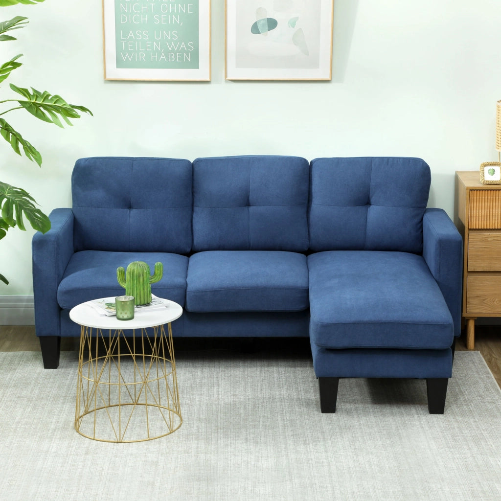 Divano Angolare 3 Posti con Chaise Longue Reversibile ¨C Zephmum ¨C Blu Tessuto Trapuntato