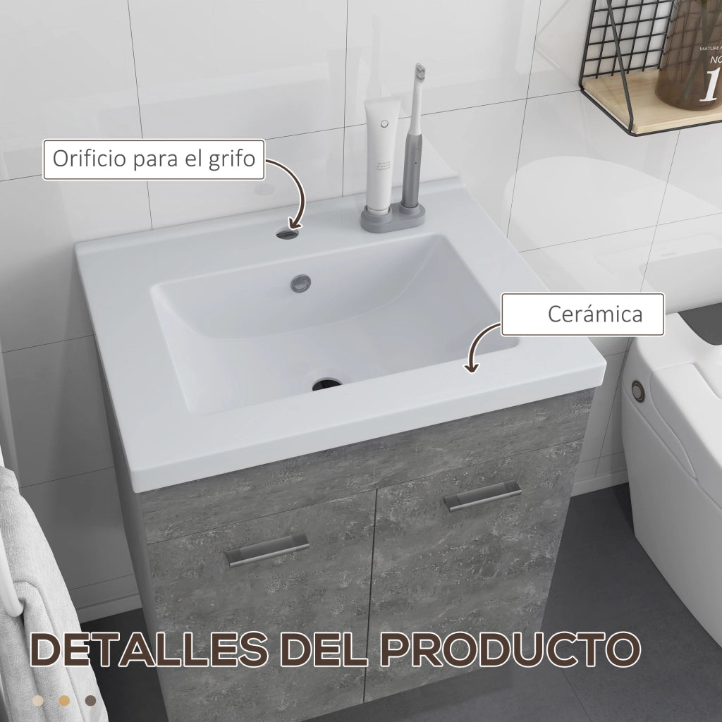 Mobile Bagno con Lavabo Armadio Sottolavabo Parete 2 Ante Grigio ¨C zephmum ¨C 60x45.5x60 cm