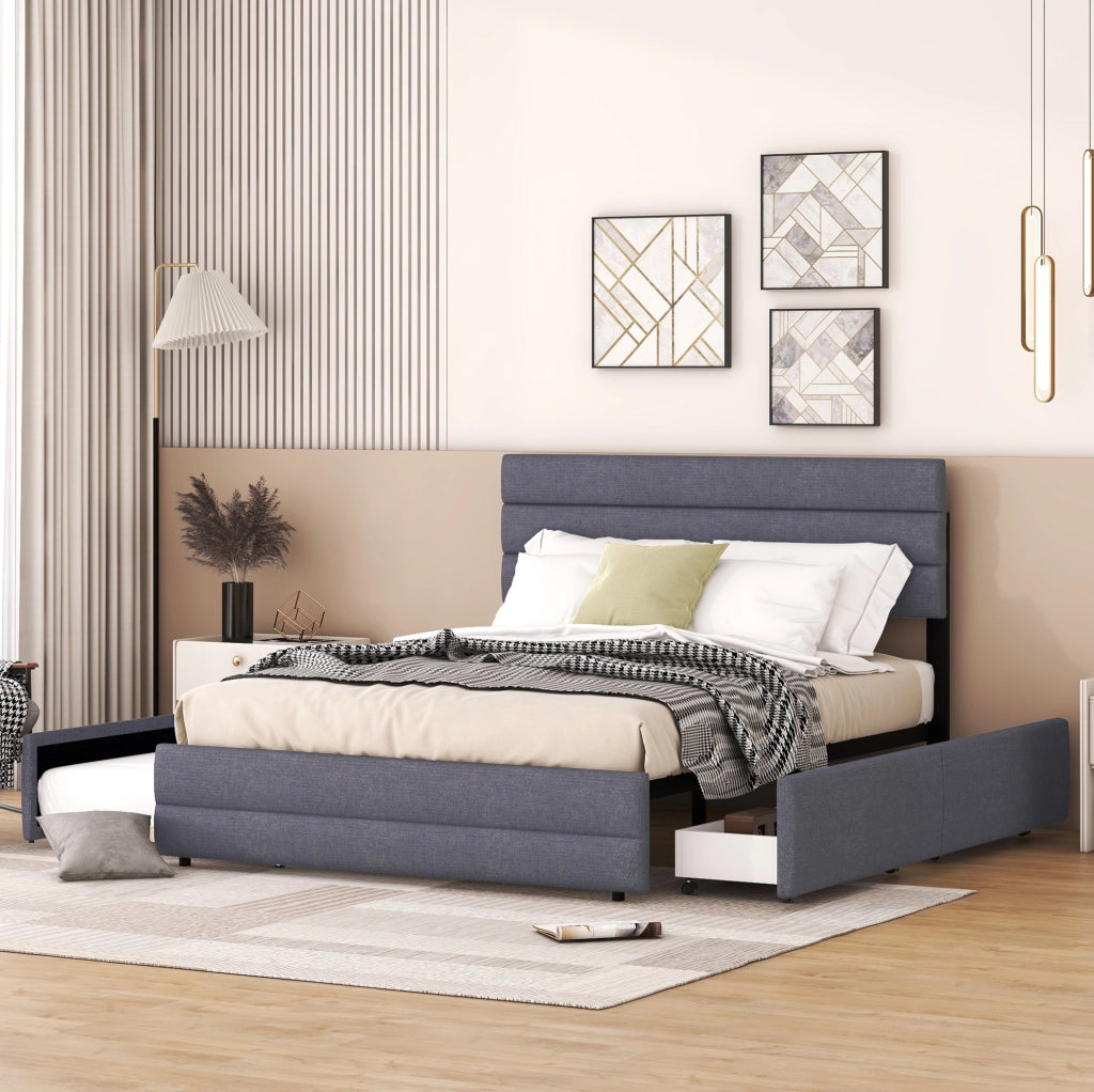Letto matrimoniale 140x200 cm con letto estraibile e 2 cassetti; grigio