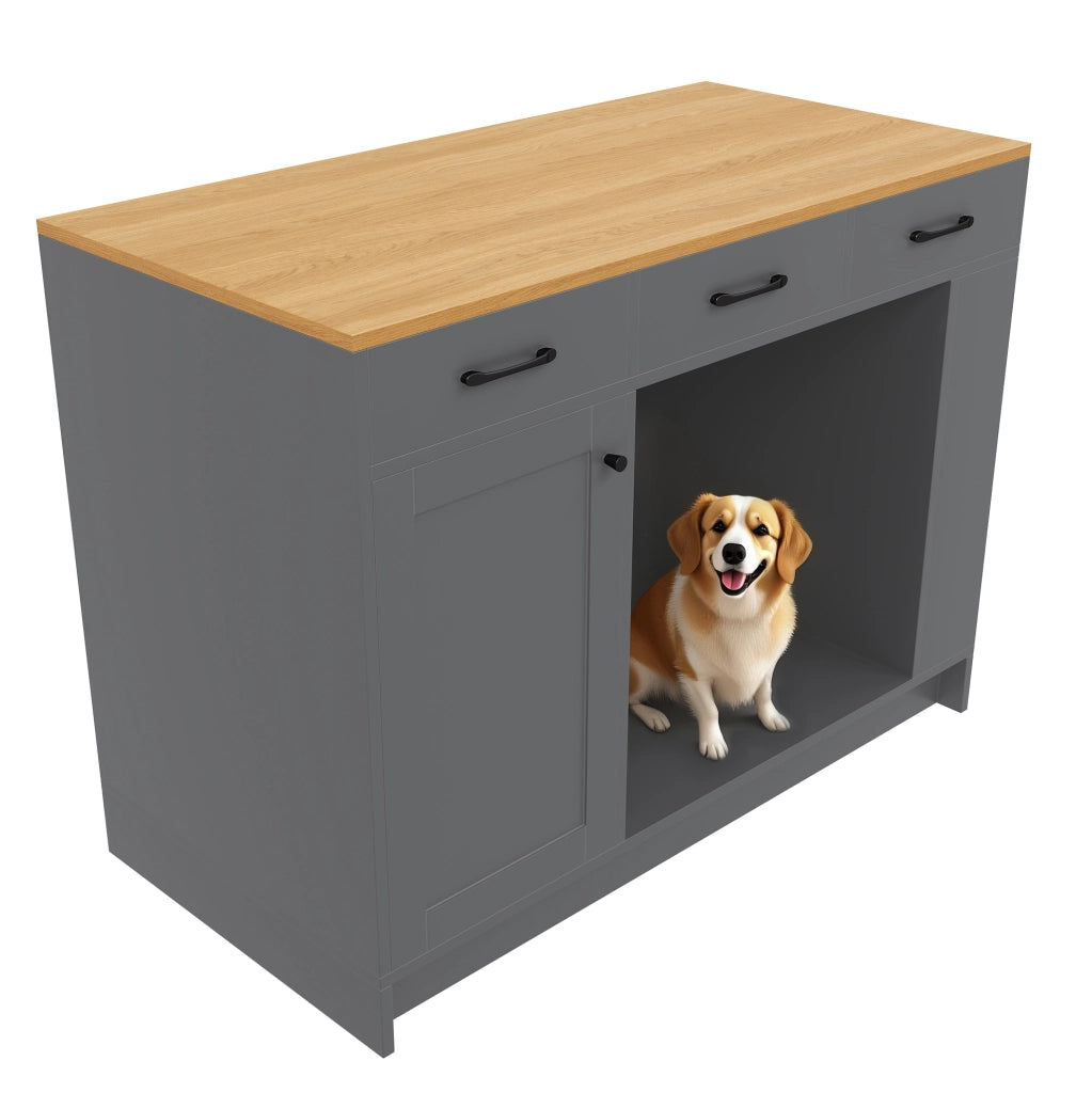 Carrello portavivande con area per animali; ripiano regolabile; MDF; naturale grigio