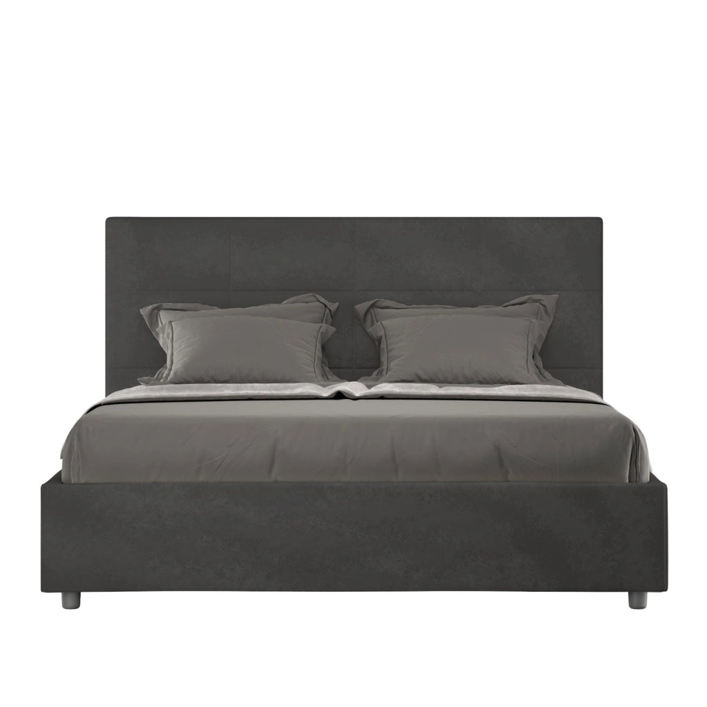 Letto queen size con rete imbottito 150x210 microfibra glicine Mika