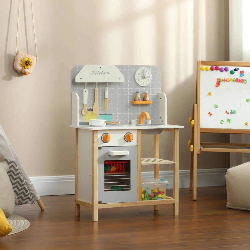 Casetta Cucina Bambini in Legno con Accessori Grigio ¨C Zephmum ¨C 90x40x100 cm