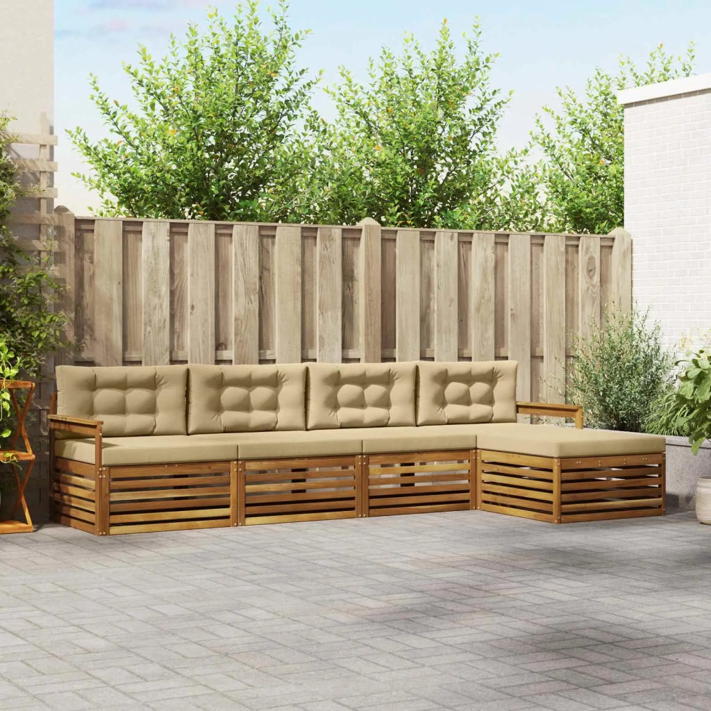 Set di divani da esterno con cuscino 5 pcs Naturale e Beige