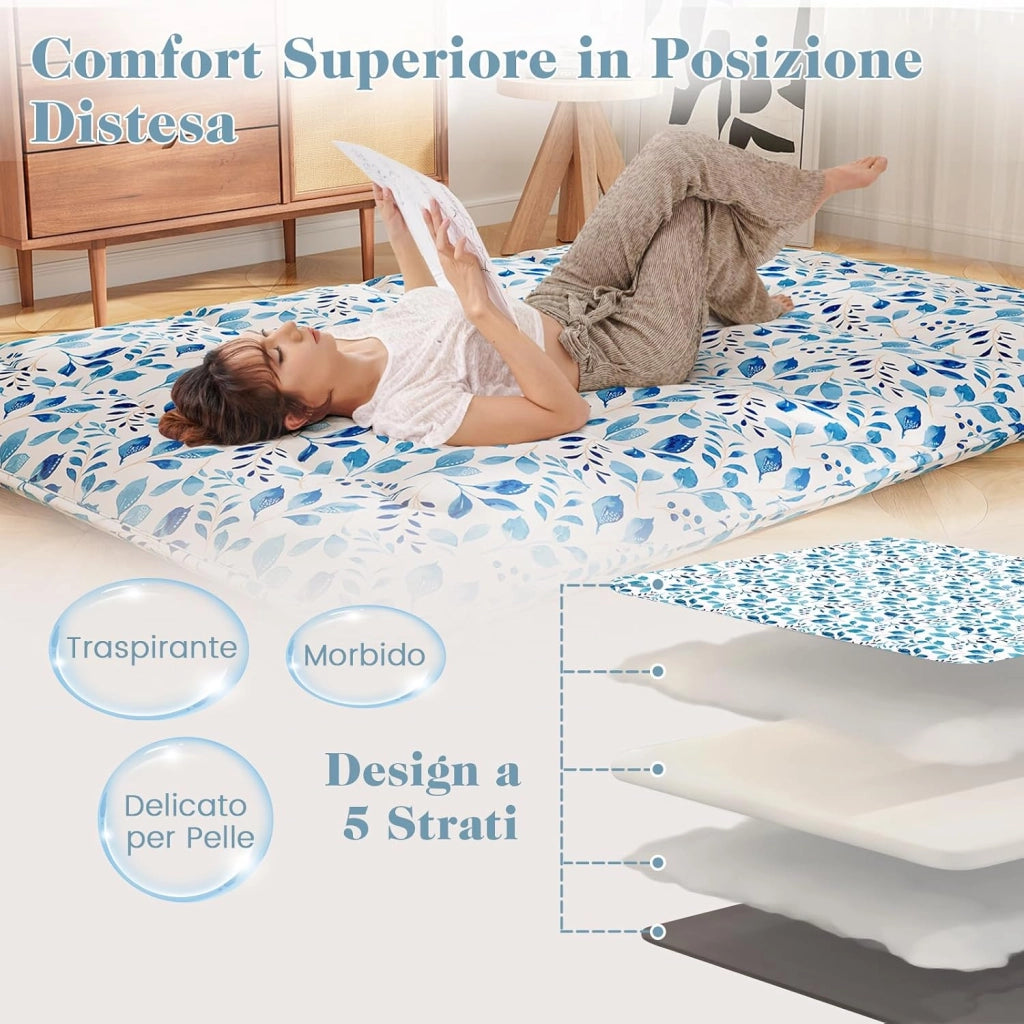 Materasso Futon Pieghevole, Materasso Portatile con Sacca da Trasporto per Camping, Materasso da Terra con Copertura Lavabile (Verde,200 x 140 cm)