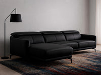 Divano chaise longue sinistro in pelle nera