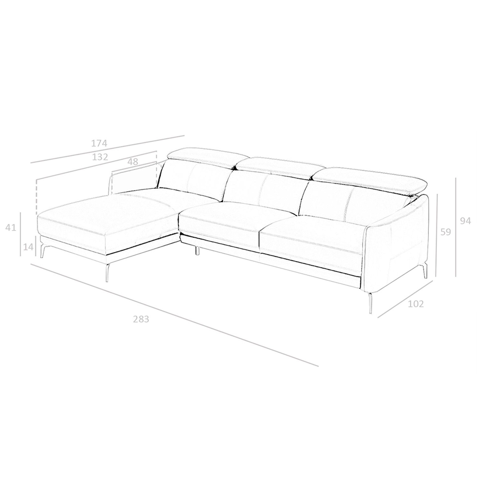 Divano chaise longue sinistro in pelle nera